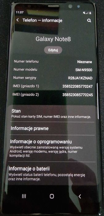 Samsung Galaxy Note 8; SM-N9500, 256GB, Midnight Black