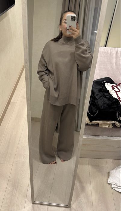 костюм Vovk трикотаж вязка бежевий oversize великий розмір