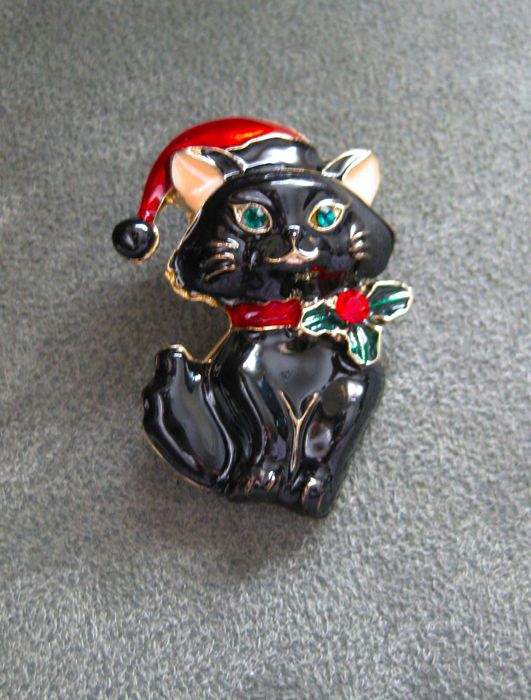 Alfinete / Broche / Pregadeira Gato Preto da Sorte NOVO