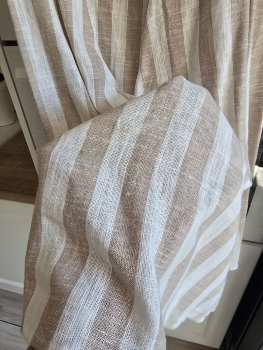 Spódnica lniana H&M beżowa r.46 w paski letnia boho