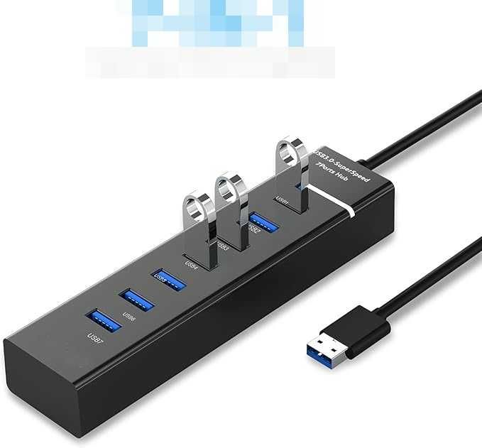 Hub USB 3.0 7-portowy, superszybki 5Gb/s, do PC, Mac, laptopa