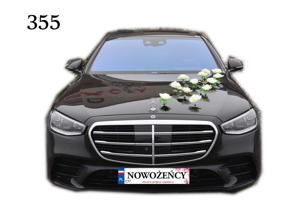 ŚLUBNA dekoracja na auto w kolorze KREMOWYM. Ozdoby na auto 355