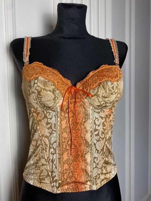 Nowy gorset pomarańczowy we wzory 75b S push up błyszczący aesthetic