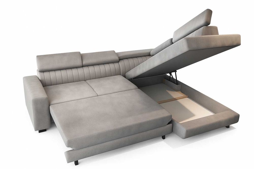 Narożnik Cassie z funkcją spania 253cm regulowane zagłówki