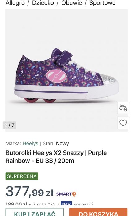 Butorolki ‼️ Heelys X2 Snazzy | Purple Rainbow EU 33 / 20cm • Dziecko • Rolki • Wrotki •