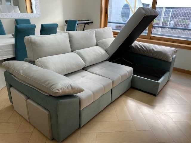 Sofa Chaiselong com Cama + Bau Elevatorio NOVO - FABRICA - sofá