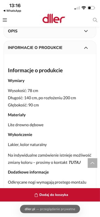 Dębowy stół do jadalni firmy Dller ROZKŁADANY CUB 10R