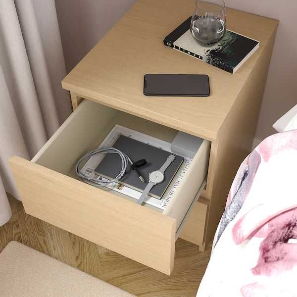 Mesa cabeceira c/2 gavetas, chapa de carvalho - NOVO