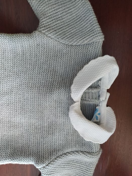 Camisola em tricot 3 meses em cinza e branco