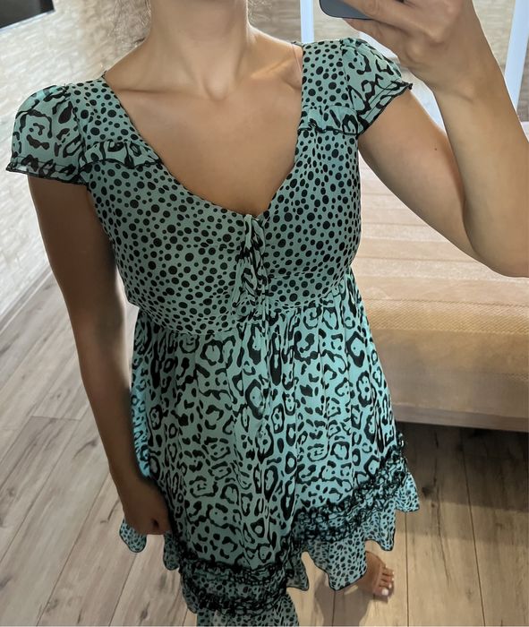 Шифонова коротка літня міні сукня в стилі babydoll леопард