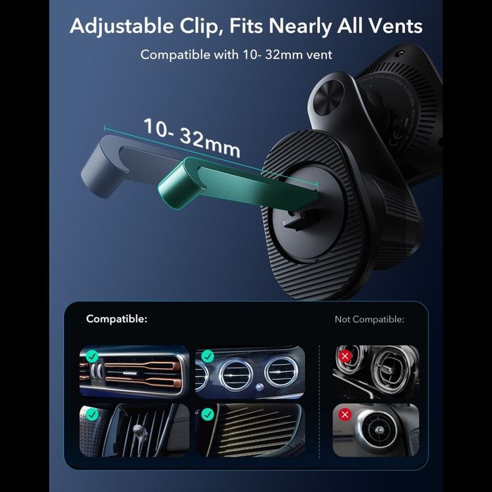 ESR OMNILOCK CRYOBOOST MAGNETIC MAGSAFE VENT CAR MOUNT WIRLESSS CHARGER QI2.2 25W BLACK