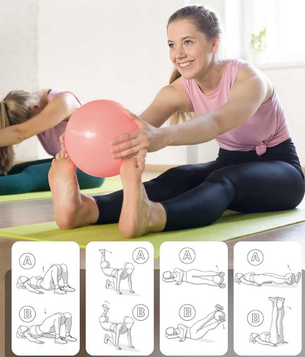 Piłka gimnastyczna 55cm + mała piłka do pilatesu + pompka, różowa