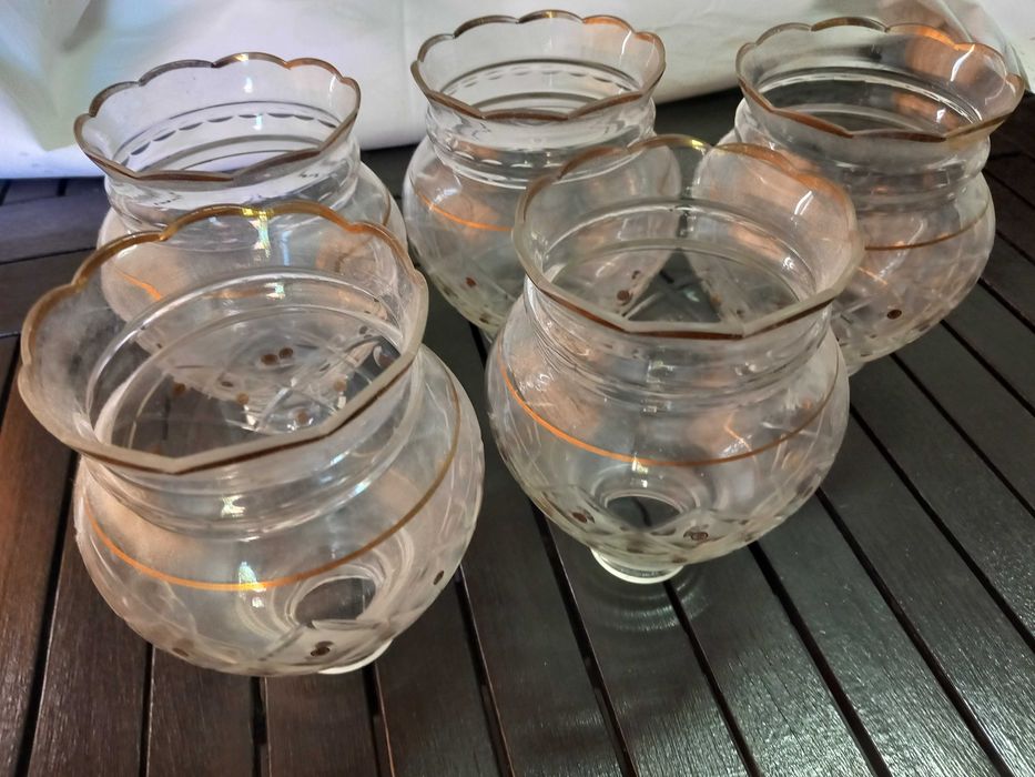 Peças Restauro: Lote 5 Tulipas Vidro Lapidado – Estilo Clássico/Vintage