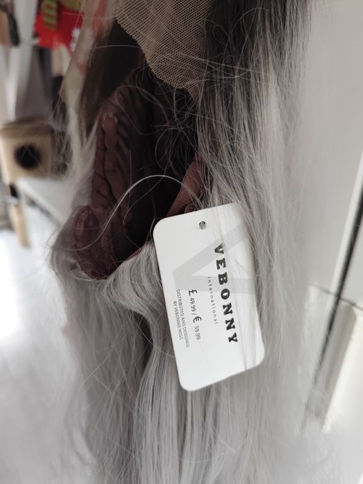 Peruka WIG lace front ombre sombre siwa szara silver długa premium syn