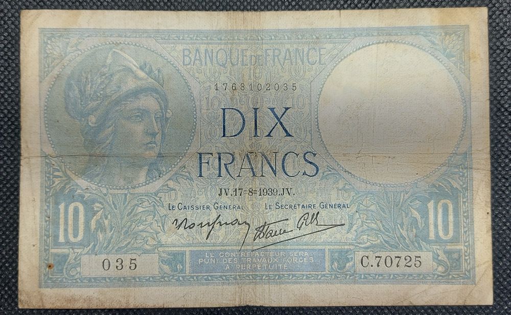 Nota de 10 francos 1939