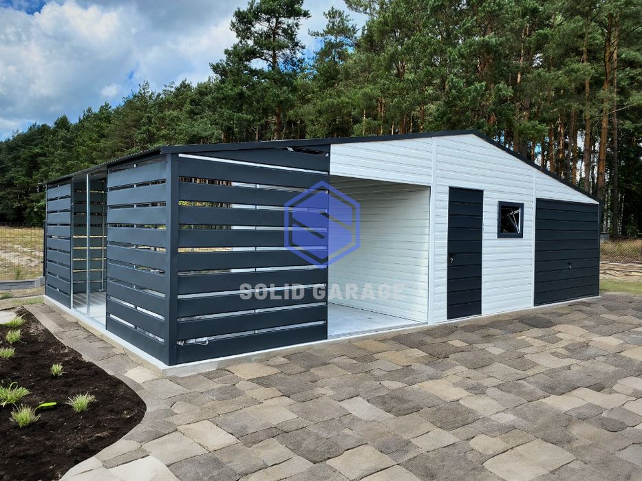 Kojec wiata garaż blaszany 10x6m grafit dowolne wymiary garaz z wiatą