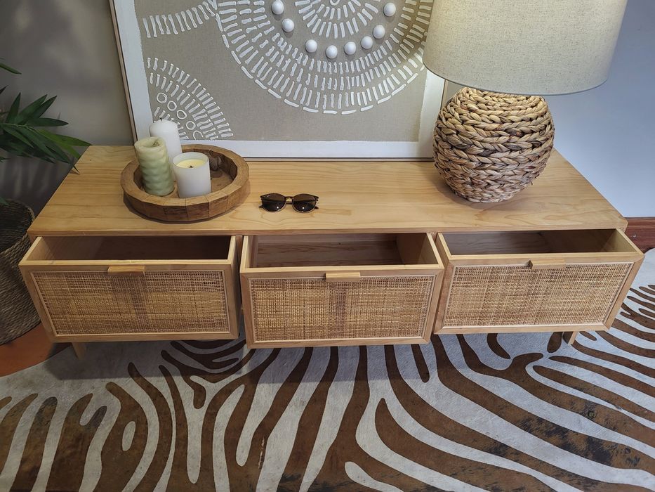 aparador, consola, movel  tv, comoda, rattan, rustico