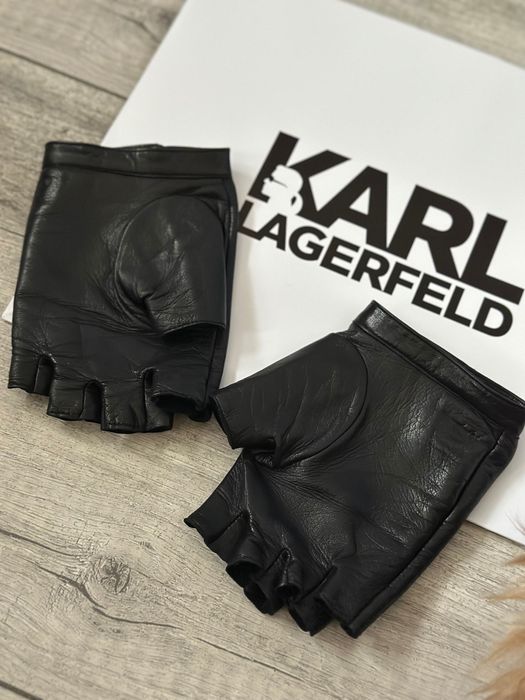 Skórzane czarne rękawiczki bezpalcowe Karl Lagerfeld rozmiar L