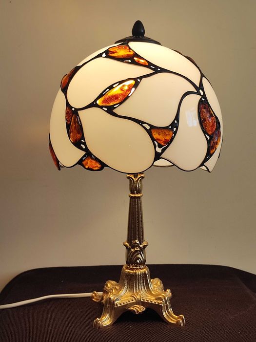 Lampa szkło bursztyn mosiądz