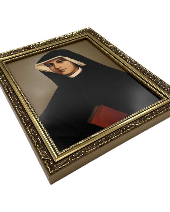 Obraz Święta Faustyna w pięknej złotej ramie na ścianę, prezent