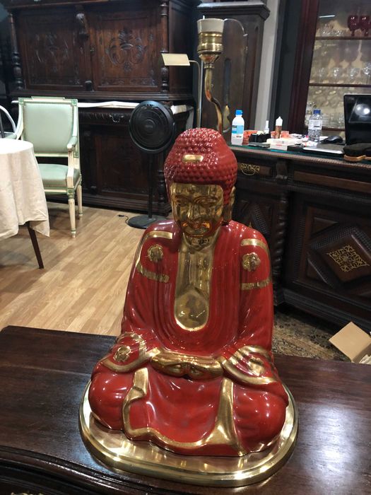Candeeiro Buda em porcelana e bronze