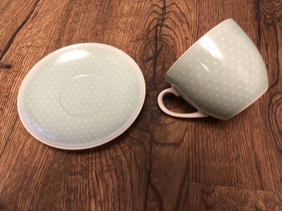 Zestaw ceramiki 2 szt miętowe w bilae kropki