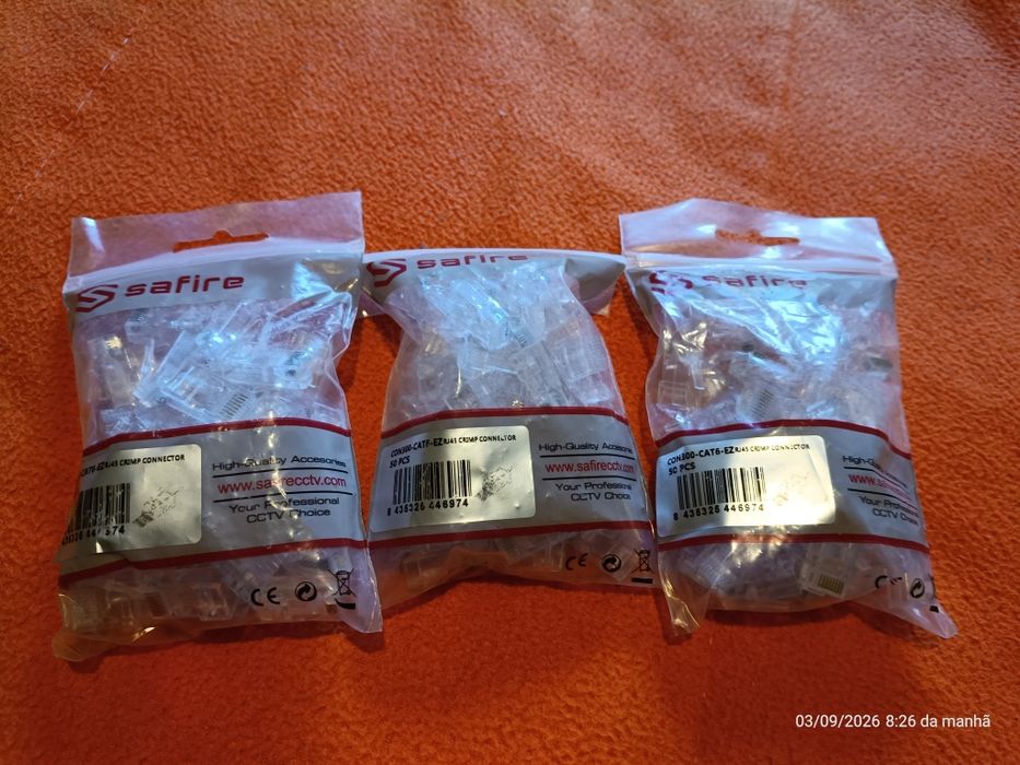 Rolo de cabo ethernet com oferta 3 packs fichas RJ45 cat 6