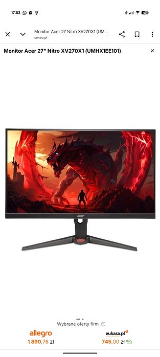 monitor acer nitro xv270x1 bmiipx