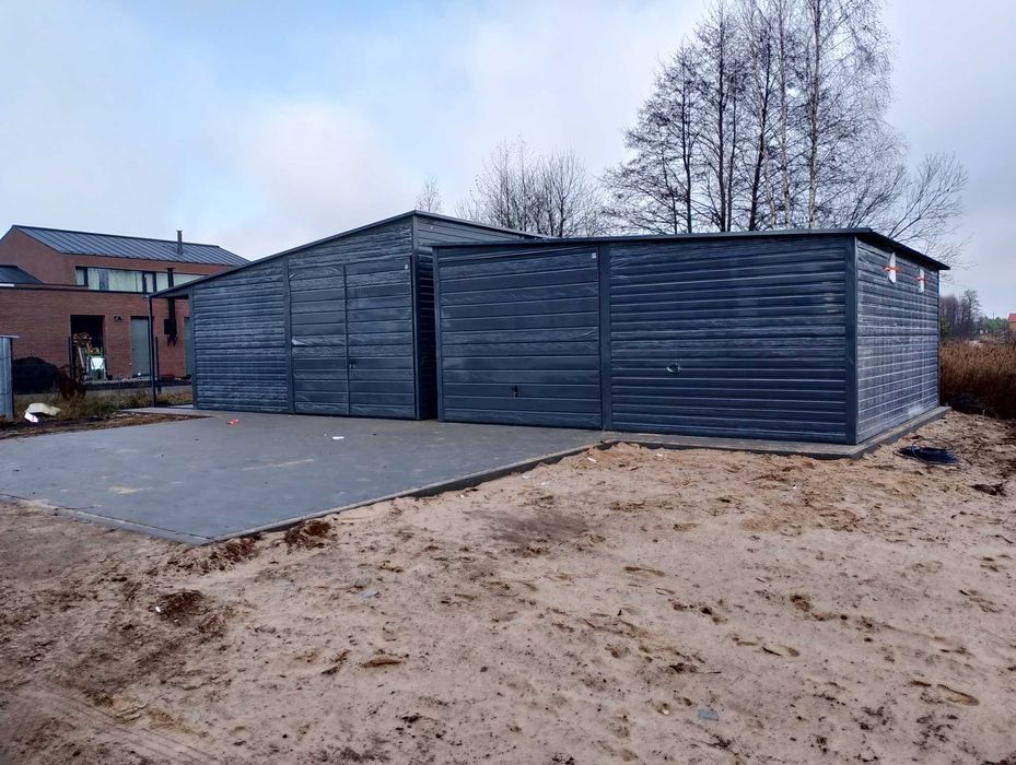 Garaż Blaszany GRAFITOWY + Bramy Uchylne - Garaże Blaszane - Maj-Blach