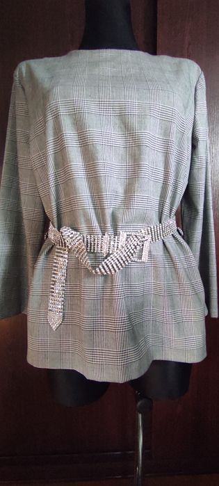 Bluzka oversize z długim rękawem w delikatną kratkę Zara Woman