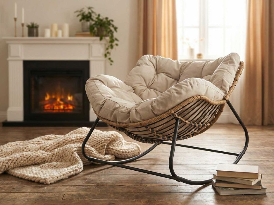 Fotel bujany biały wygodny rattanowy – do domu