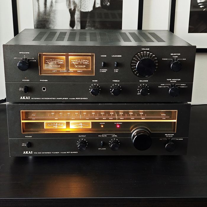 Akai AM‑2450 + Akai AT‑2450 — Cinza/Titânio - Alta Fidelidade, Hi‑Fi, Vintage.