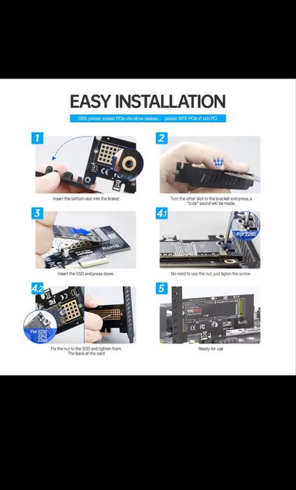 Адаптер JEYI M.2 NVMе SSD в слот PCIe х1