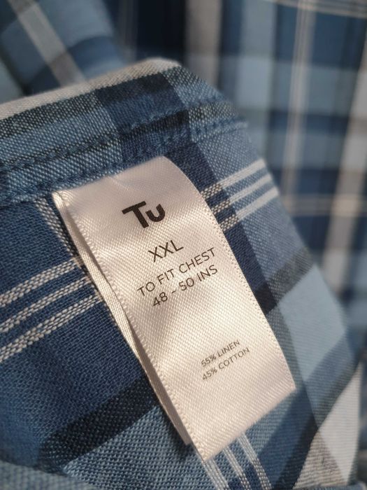 Koszula lniana w niebieską kratę 2XL XXL TU