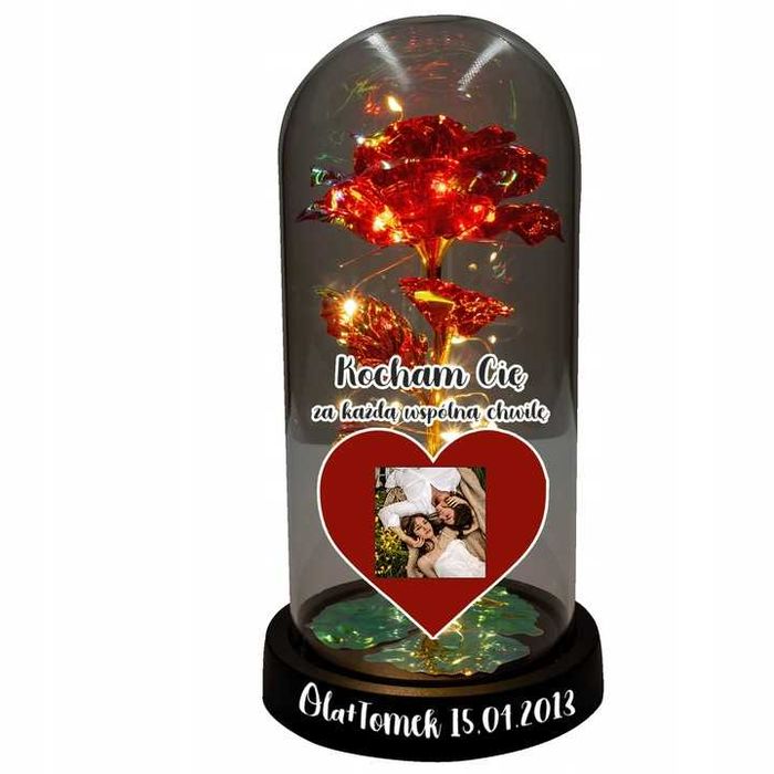 Wieczna róża  twoje zdjęcie + imię na walentynki dla niej