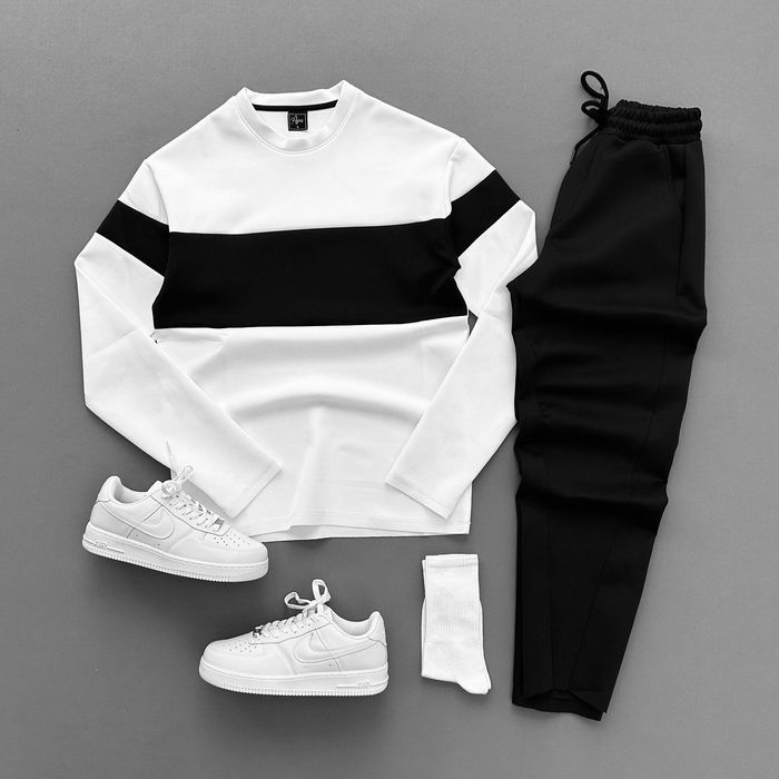 Стильний чорно білий  костюм для весни літа осені світшот штани спорти