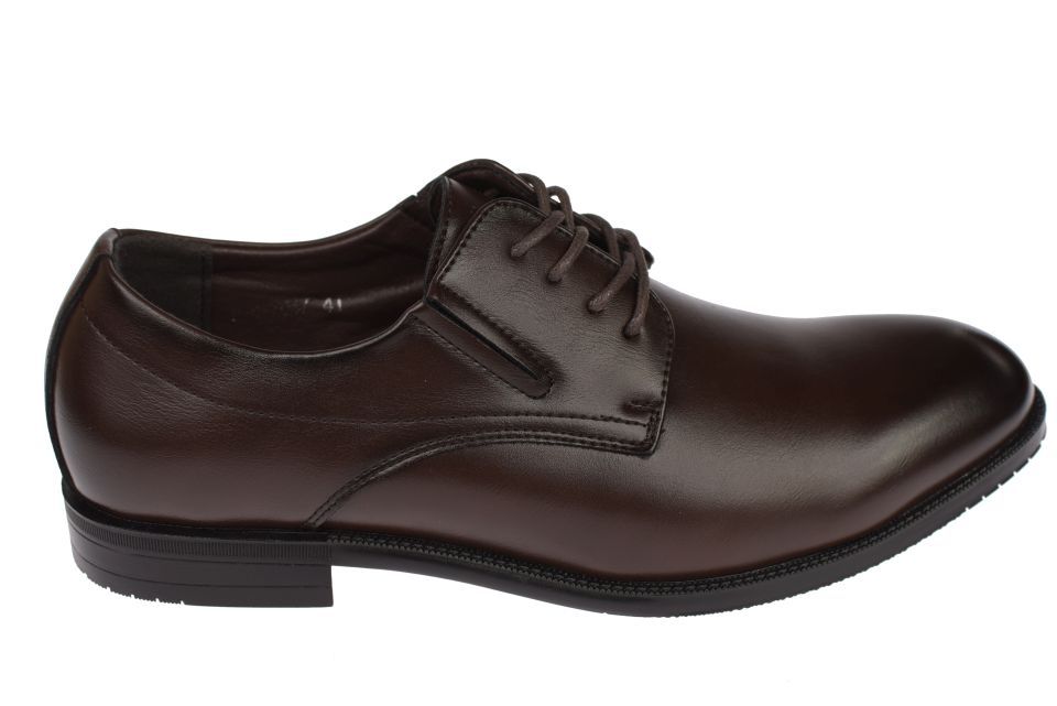 Półbuty męskie eleganckie gładkie P-4-0747 brązowe z gumami rozmiar: 45