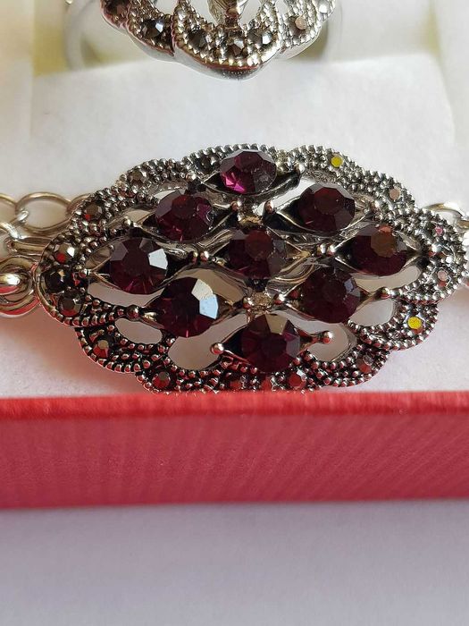 Srebrny Komplet biżuterii z granatami - 4 ro cz.+ Bransoletka - Pr 925