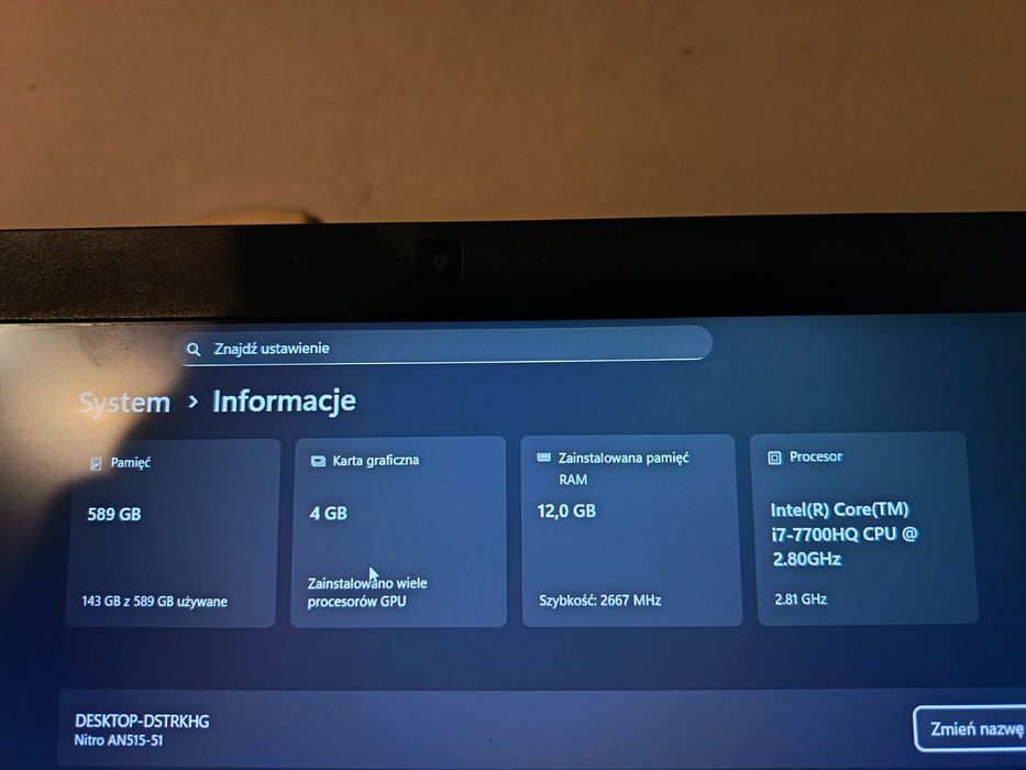 Zamienię laptop gamingowy Acer Nitro 5 AN515-51series za konsole czyt