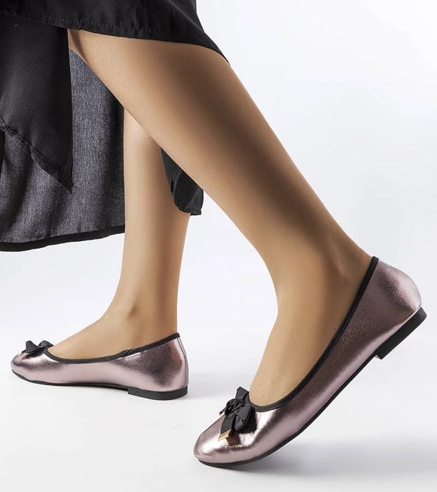 Srebrne metaliczne balerinki z kokardką Boro