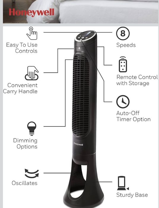 Вентилятор Honeywell QuietSet 8 Whole Room 40" Tower Fan Black, HYF290B