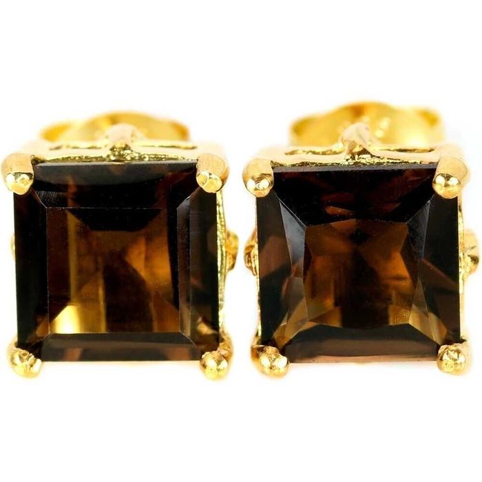 Серебряные серьги 925 пробы с дымчатым кварцем 8х8мм