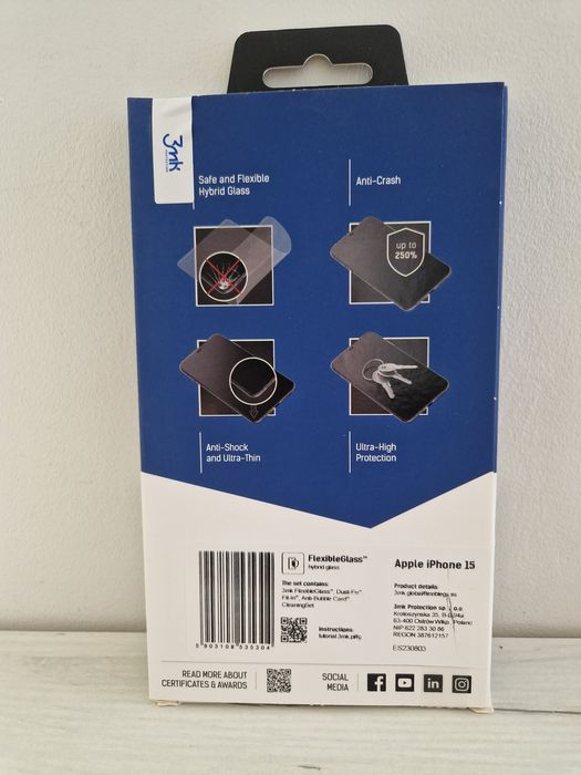 Hartowane szkło hybrydowe 3MK FlexibleGlass do Iphone 15
