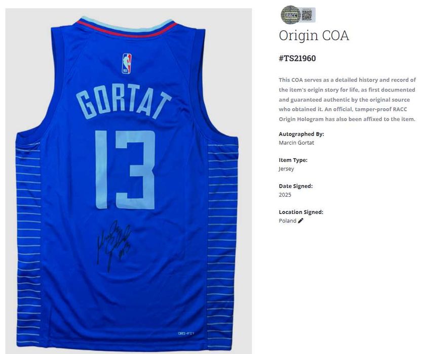 Marcin Gortat NBA Los Angeles Clippers koszulka z autografem + certyf.