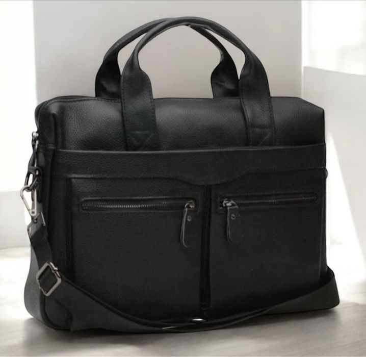 Якісна чоловіча шкіряна сумка- портфель, для ноутбука чи документів