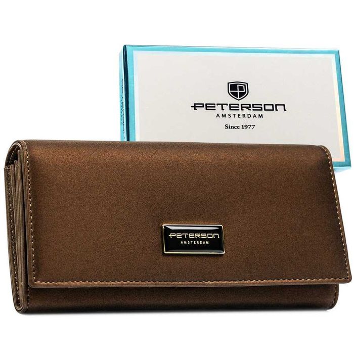 Portfel damski ze skóry naturalnej i ekologicznej w brązowym kolorze