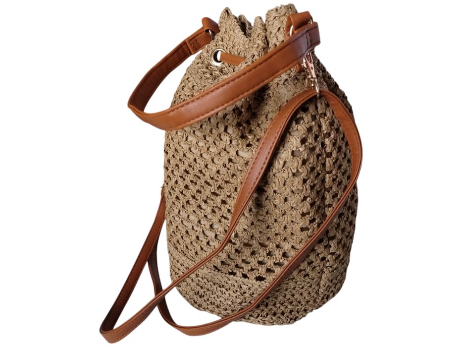 Brązowa Torebka Damska Listonoszka Na Ramię, Worek Damski Wiklina