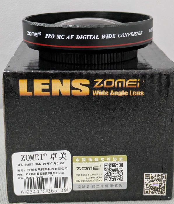 Lente grande angular ultra fina Zomei de 58mm, 0.45x para câmaras DSLR