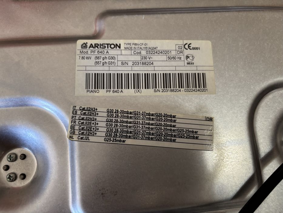 Placa Fogão gás propano Ariston