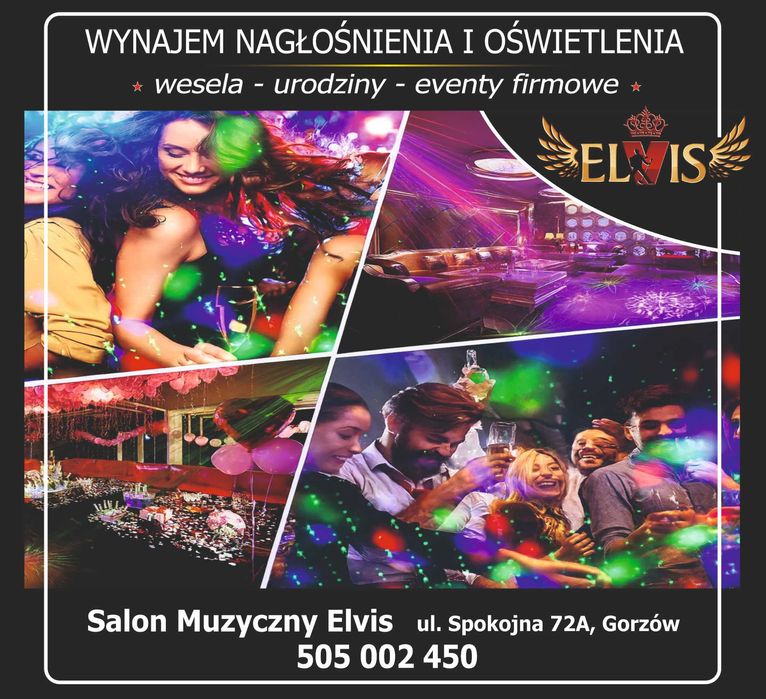 Nagłośnienie, oświetlenie, dym, Iskrowniki, projektory - Gorzów Elvis